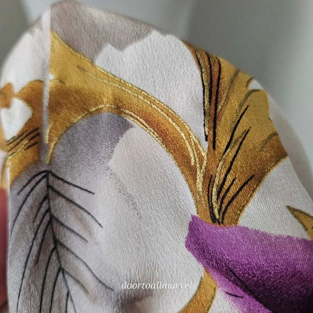 Vintage Oscar de la Renta Silk Scarf Floral Baroque Crepe de Chine Metallic Gold - Picture 11 of 11